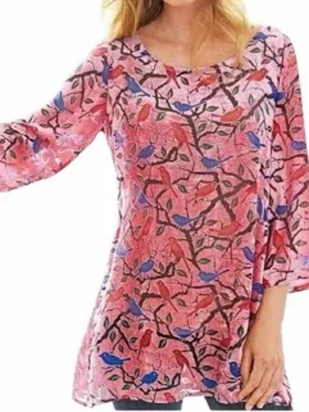 NWT Soft Surroundings Velvet Burnout Tunic Birdie Fairy Grunge Pink Women Medium